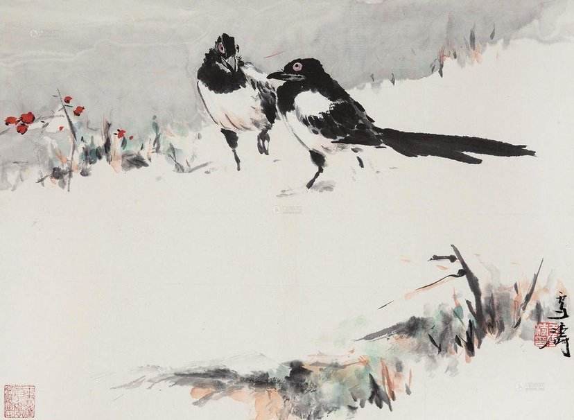 中国风山水画中的雪景,中国画雪景山水画