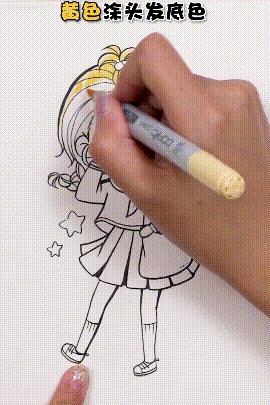 马克笔q版字母怎么画,马克笔手绘漫画少女q版