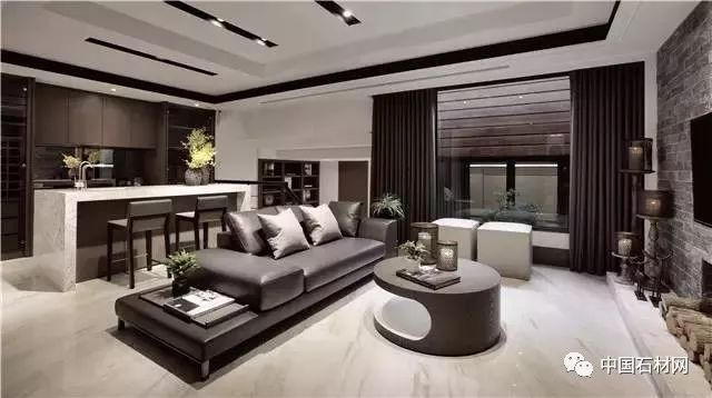 现代简约全屋大理石别墅效果图,轻奢风装修大理石别墅图片