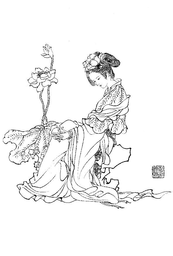 彭连熙工笔白描人物作品,工笔戏曲净角人物白描底稿