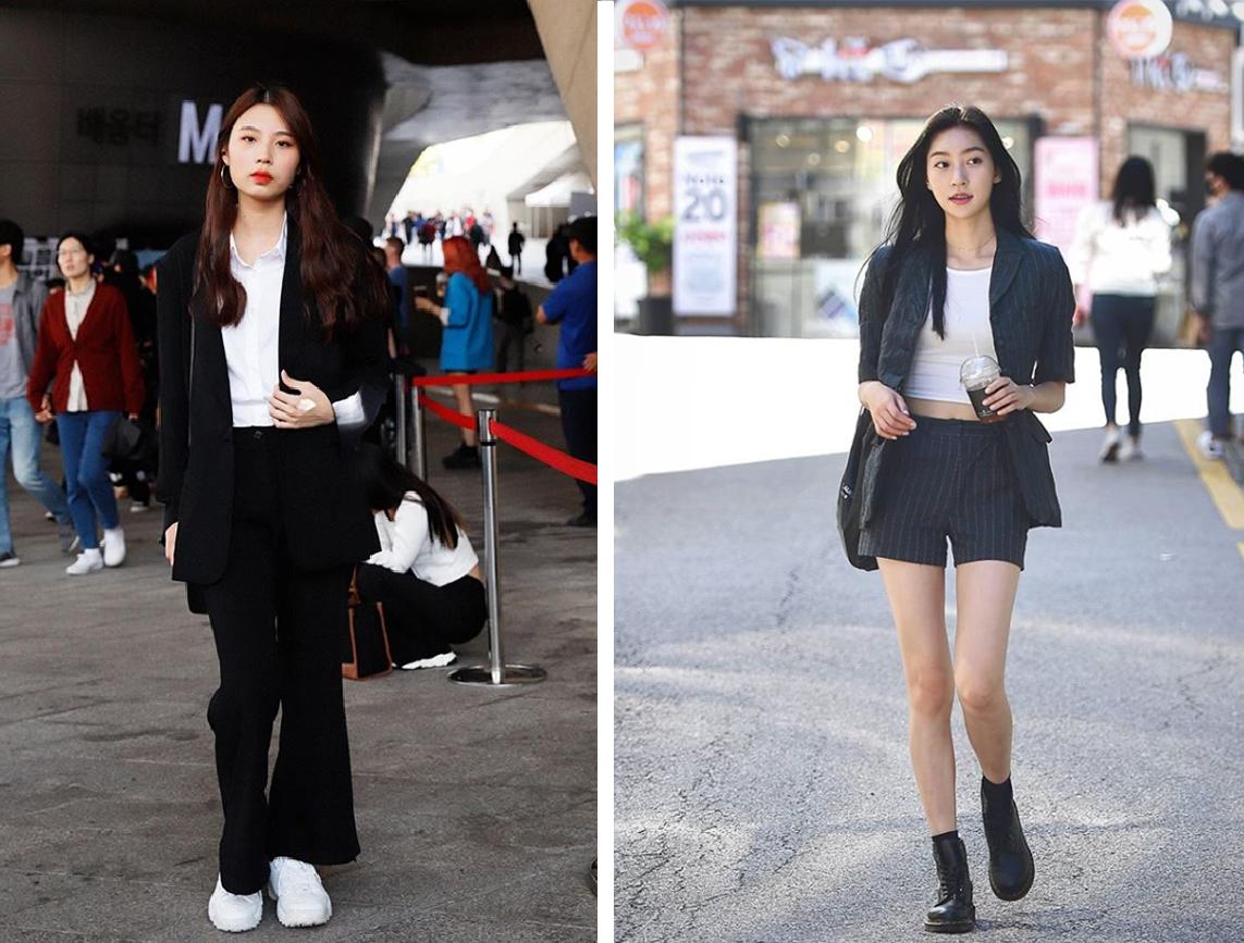 韩国女生ins西装搭配,看韩国美女街拍示范西装搭配