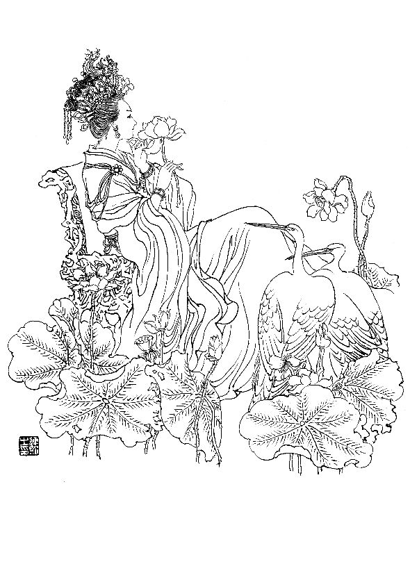 彭连熙工笔白描人物作品,工笔戏曲净角人物白描底稿