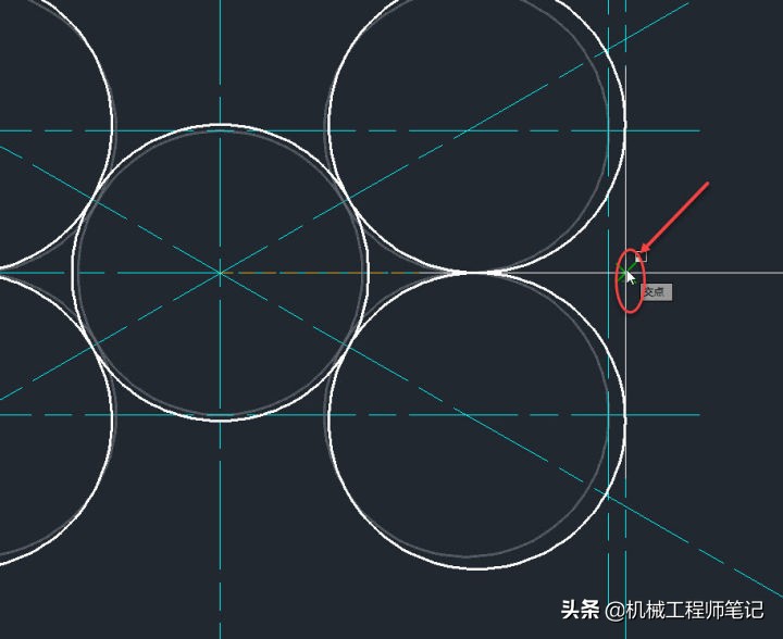 两条线怎么画内切圆cad,cad怎么在圆里画5个内切圆