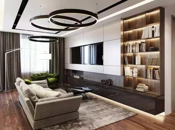 客厅窄选什么样的电视柜,法式极简电视背景高柜与矮柜组合