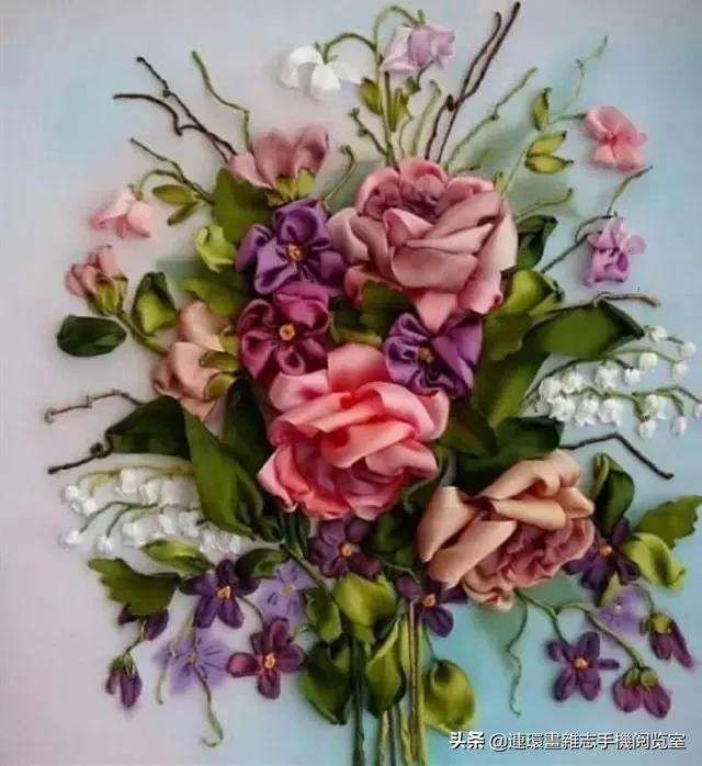 丝带绣装裱图案大全,丝带绣画作品欣赏