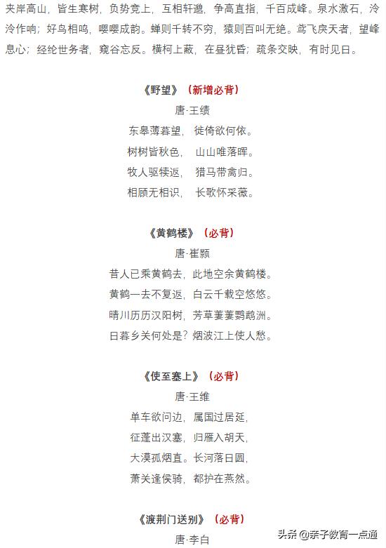 初中需要提前背诵哪些古诗文,初中必背古诗文三峡音频