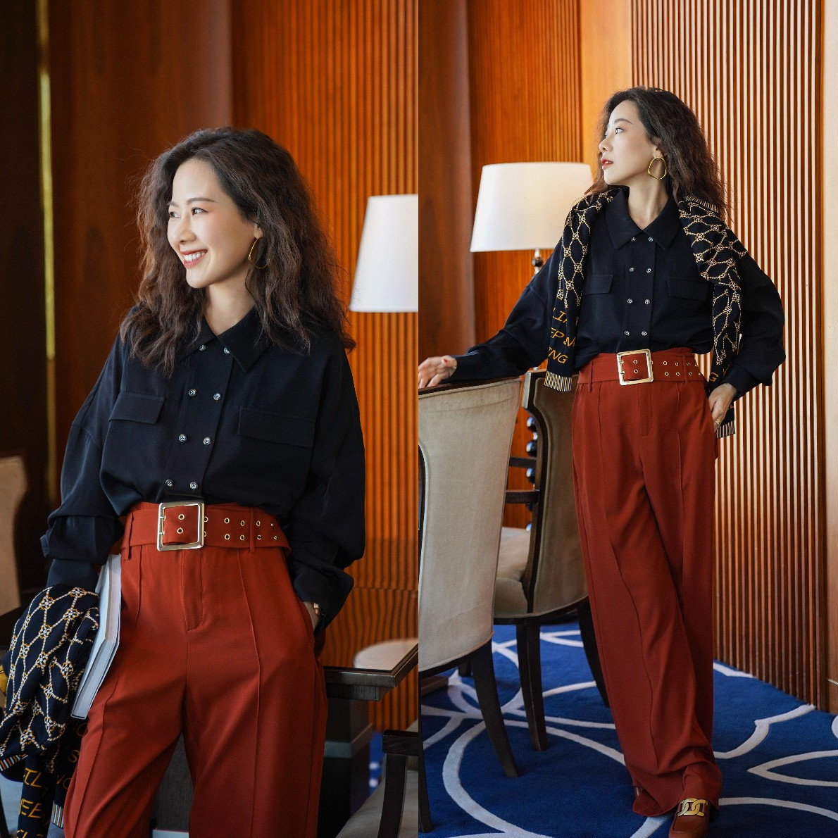 秋款短衫配牛仔阔腿裤穿,上紧下松穿搭阔腿裤加衬衫