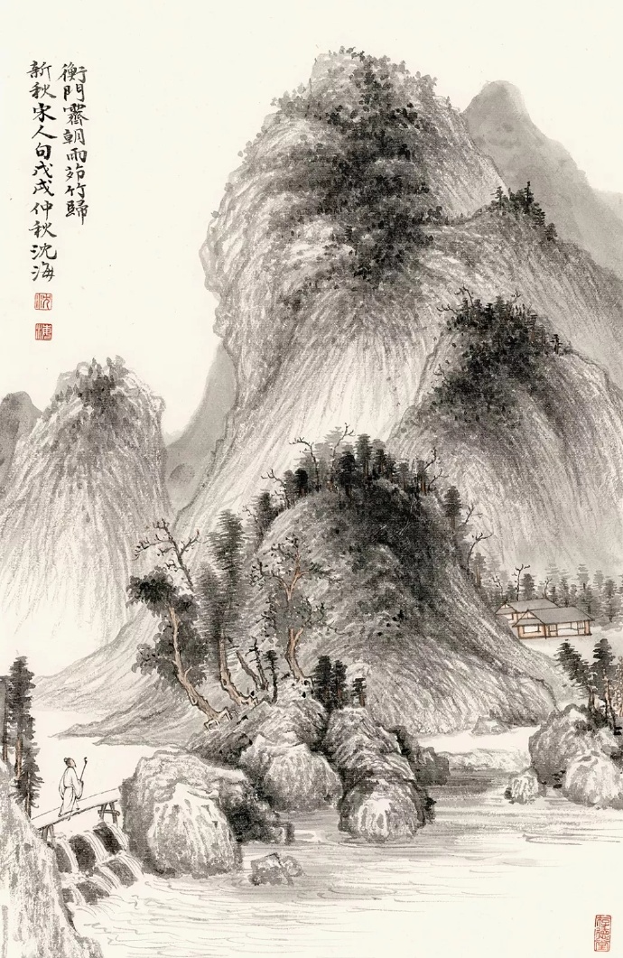 沈海工笔山水花鸟画作品,山水工笔画作品