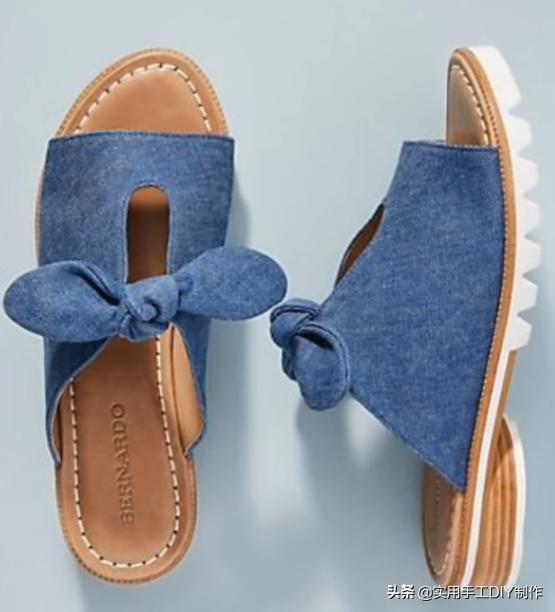 斜条纹小蝴蝶结拖鞋的织法,蝴蝶结草编拖鞋