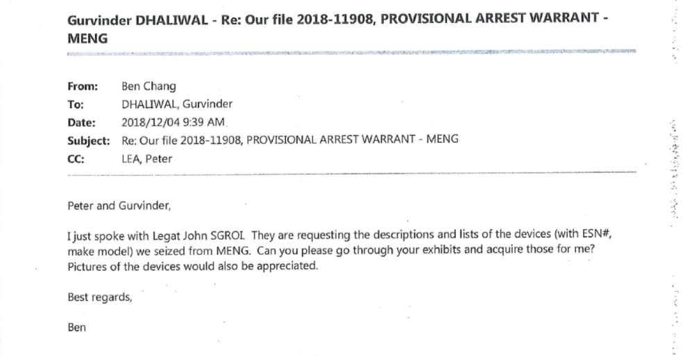 加拿大非法逮捕孟晚舟文件曝光！手机信息被分享给FBI