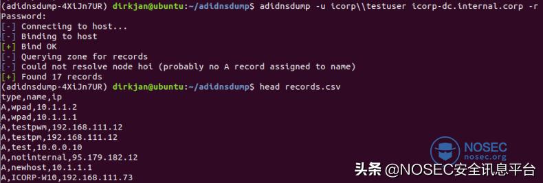用普通权限的域帐户获得域环境中所有DNS解析记录