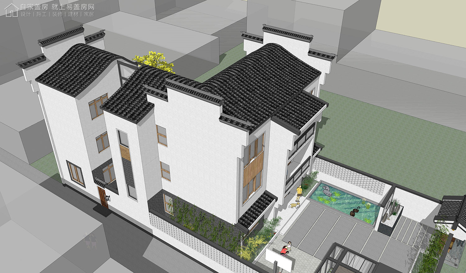 三层新中式别墅全套设计图纸,新中式合院别墅户型图纸