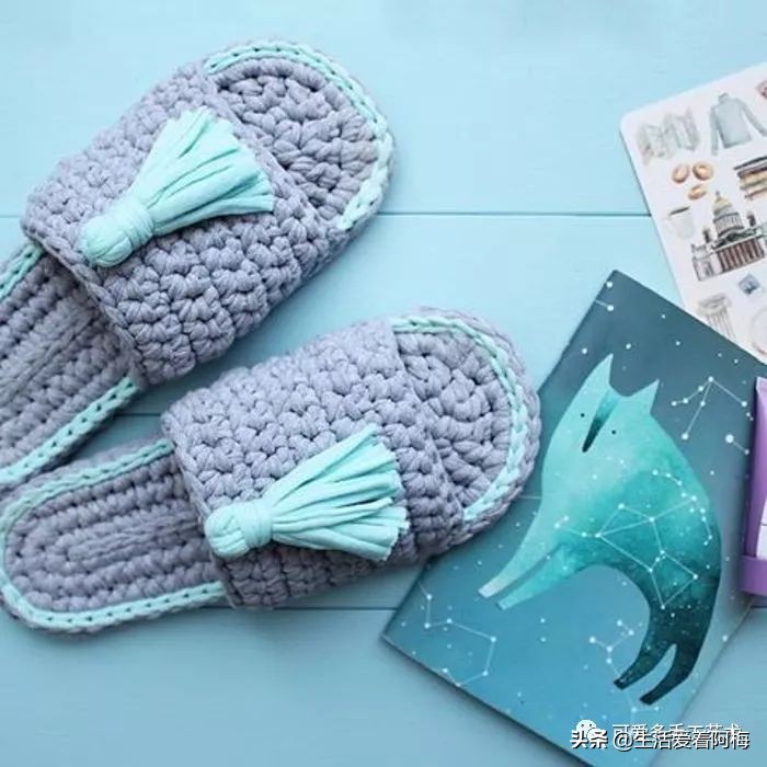 用布条做毛线拖鞋的方法,杂线编织手工拖鞋