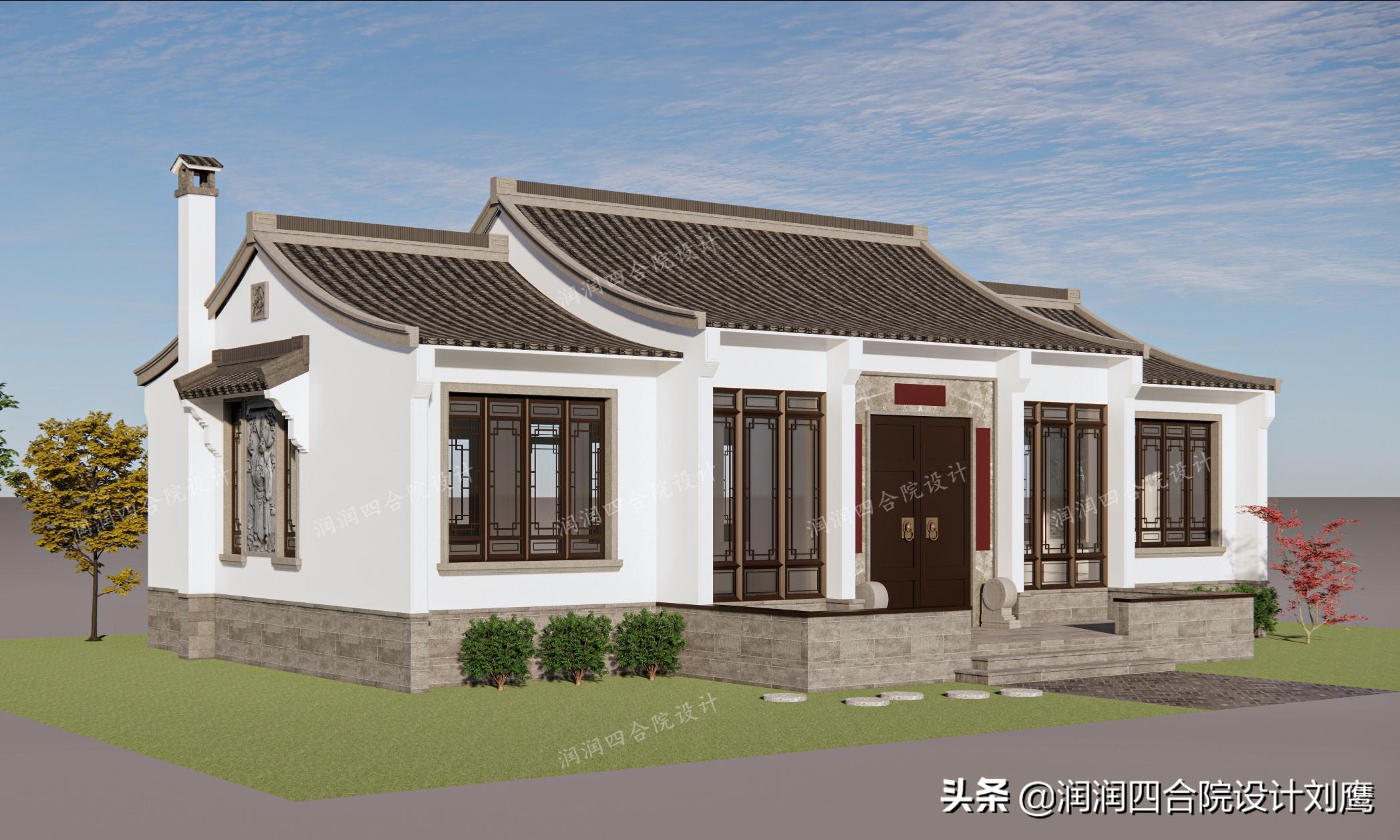 农村一层241平方四合院瓦房设计图,沈阳中式四合院别墅设计图纸