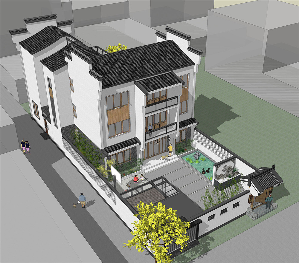 徽派中式自建独栋庭院小别墅,自建徽派中式小别墅100平米