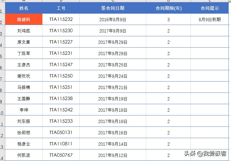 excel表合同到期函数使用,excel怎么用函数计算合同到期天数