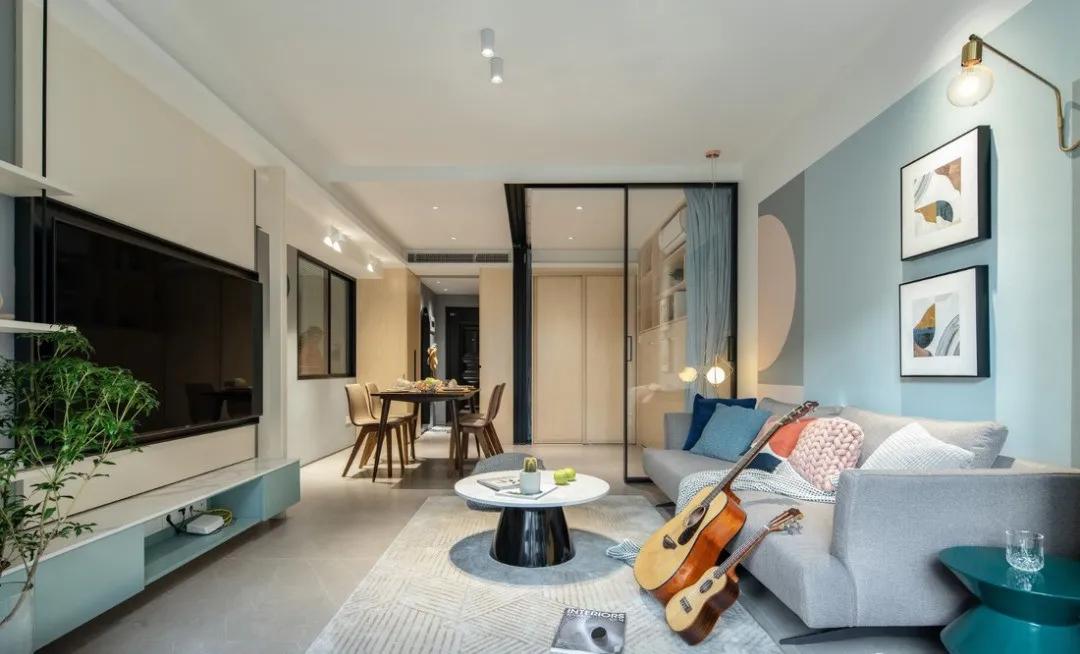 80平客厅书房一体设计,80平三室一厅简约现代装修风格