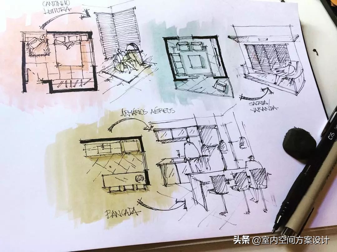 设计师如何快速手绘平面图,手绘平面设计方案手稿