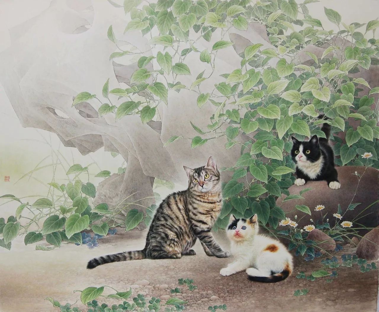 邢诚爱工笔猫画法,邢诚爱工笔画猫兔子高清大图