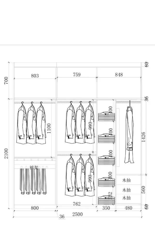 衣柜布局设计尺寸图,52公分的衣柜怎么设计