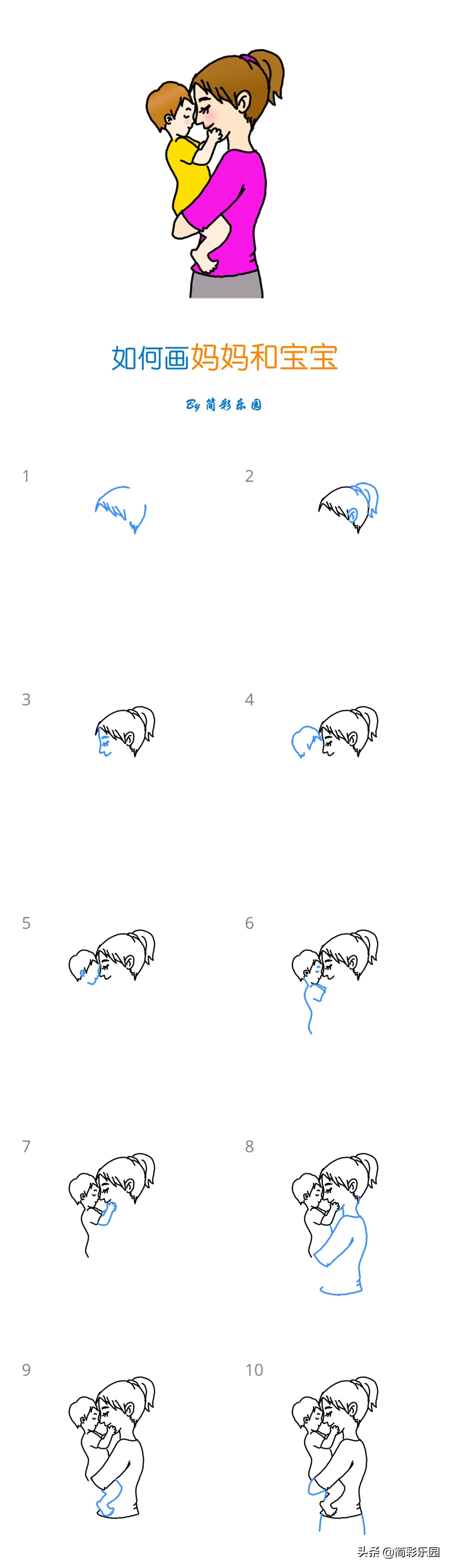 母亲节的简笔画侧身男孩,母亲节简笔画妈妈我爱你