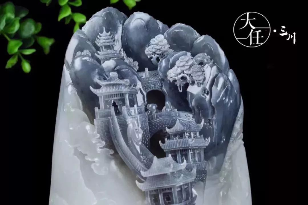 和田玉新中式珠宝美学,和田玉青花山水意境牌