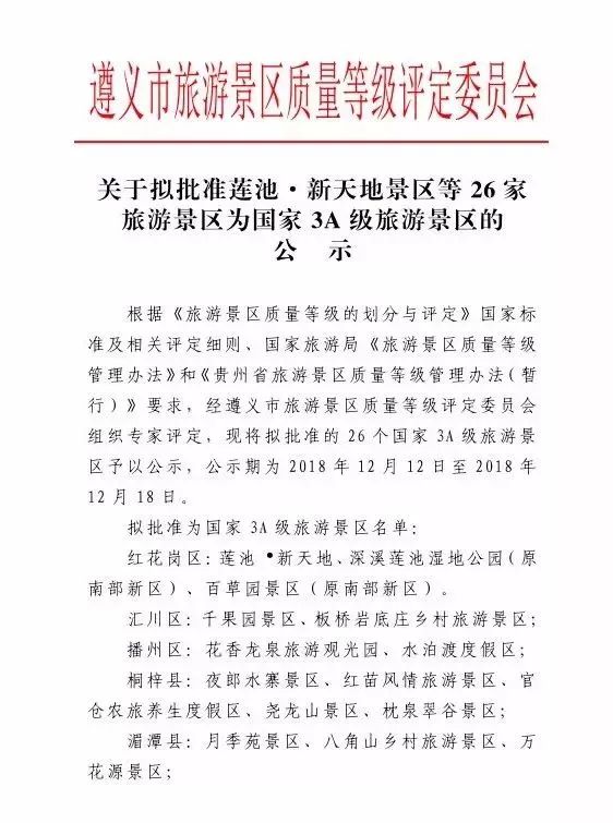 遵义5a景区一览表,遵义市第二批4A级以上景区