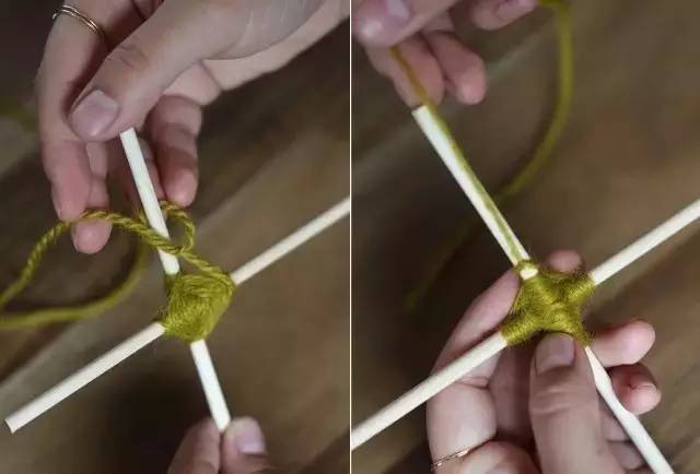 她用牙签搭了个十字，缠上几根毛线，竟也可以美成这样