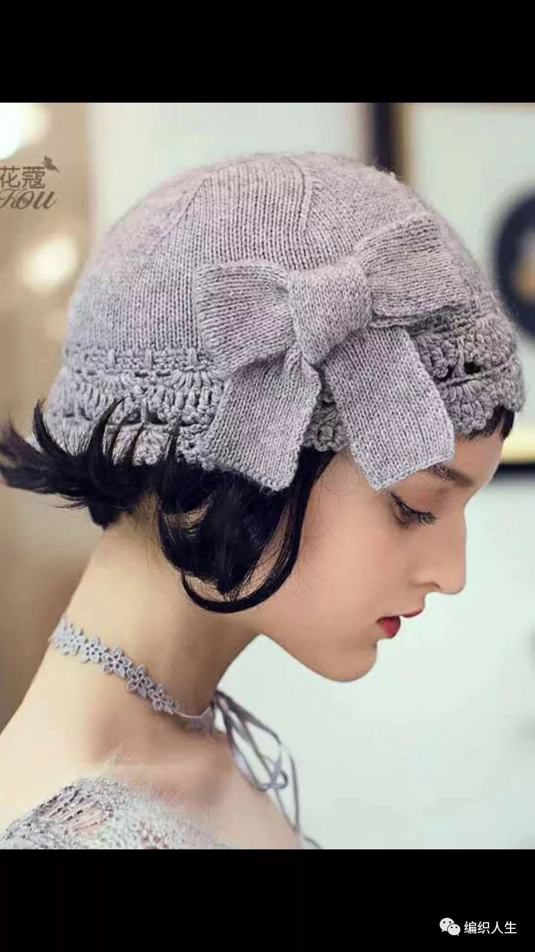 蝴蝶结花帽的编织教程,蝴蝶结花编织全教程