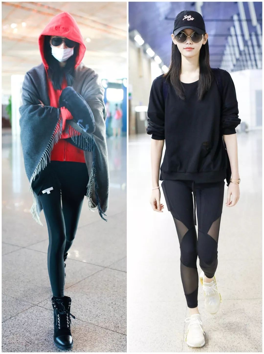 杨幂穿粉色卫衣配紧身运动裤,杨幂穿白色紧身裤穿搭