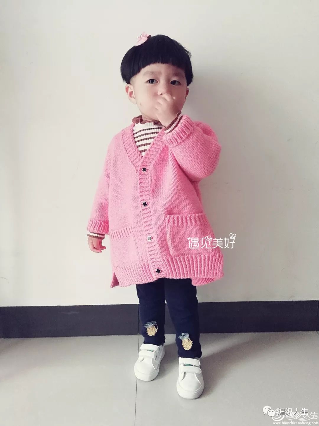 女童开衫毛衣洋气大方的编织教程,女童粗棒针毛衣编织开衫