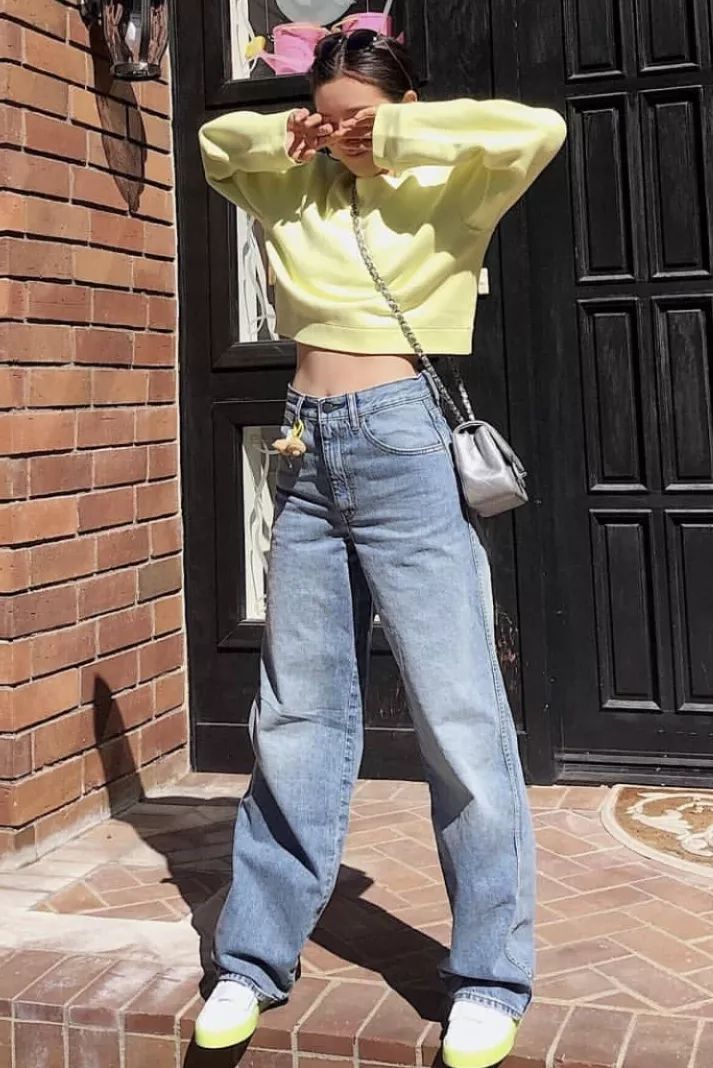 优衣库宽腿廓形牛仔裤搭配,优衣库显腿长的裤子