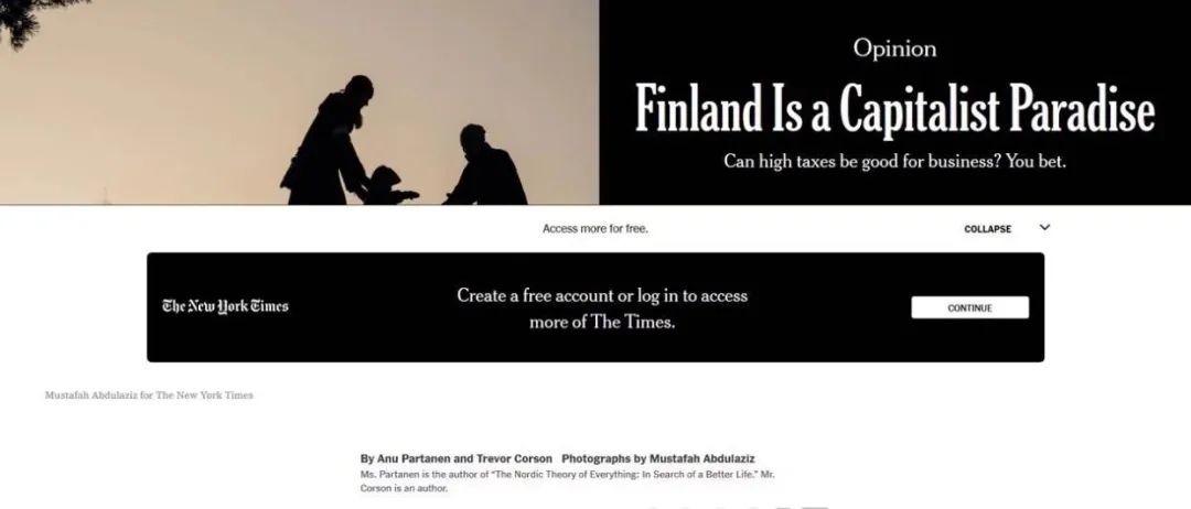 纽约时报|芬兰是一座资本主义者的天堂