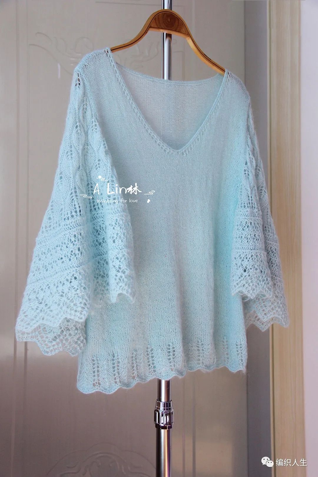 显瘦镂空马海毛毛衣开衫编织教程,马海毛落肩袖开衫编织教程