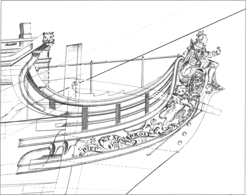王权象征图,英国18世纪海军风帆战舰设计图