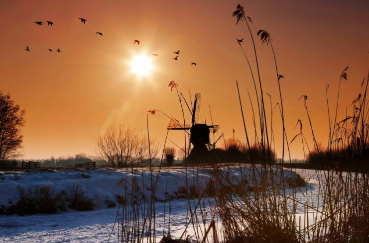 夕阳洒在平原上,夕阳洒在淡水河上