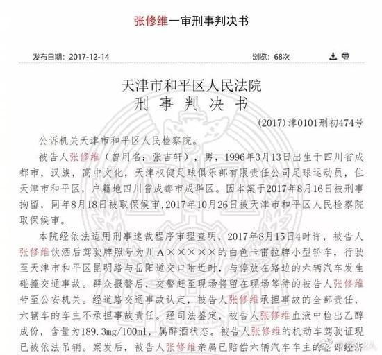 张修维酒驾处罚,张修维酒驾最新消息