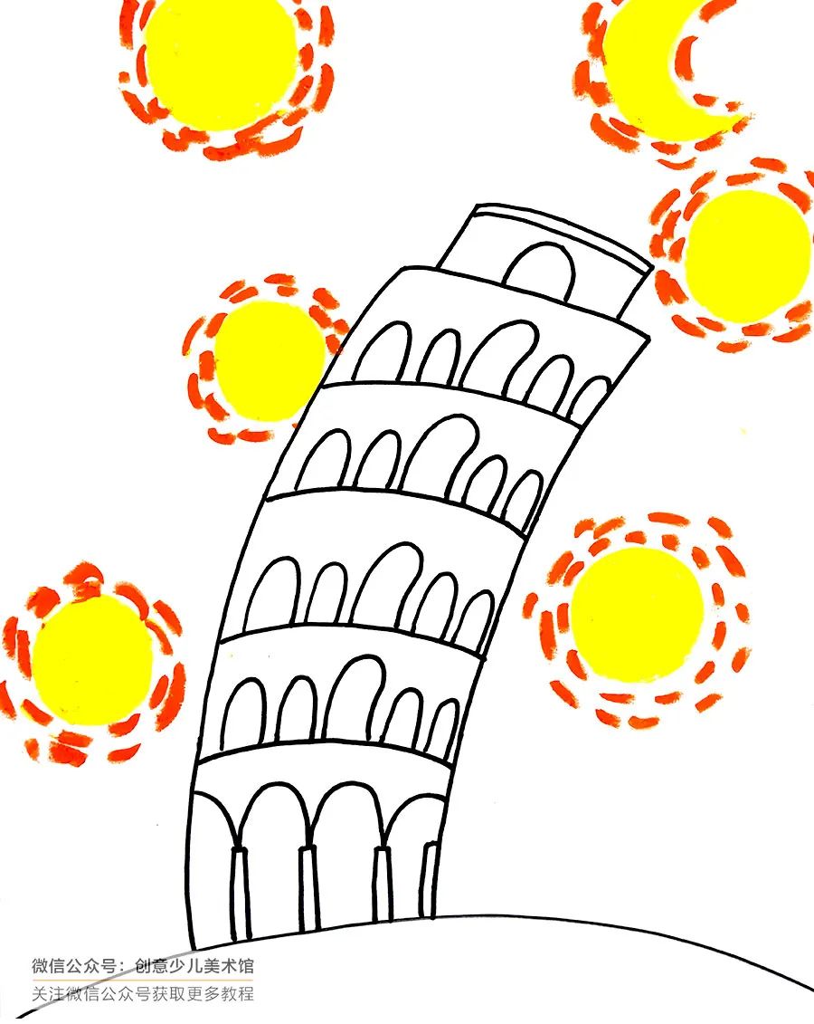 乐绘分享儿童绘画比萨斜塔,拯救比萨斜塔儿童画