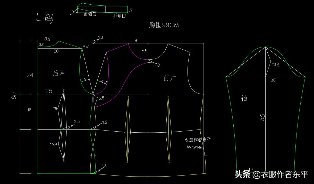 棉麻格子过肩衬衫的裁剪方法,宽松立领棉麻短袖衬衣的裁剪图
