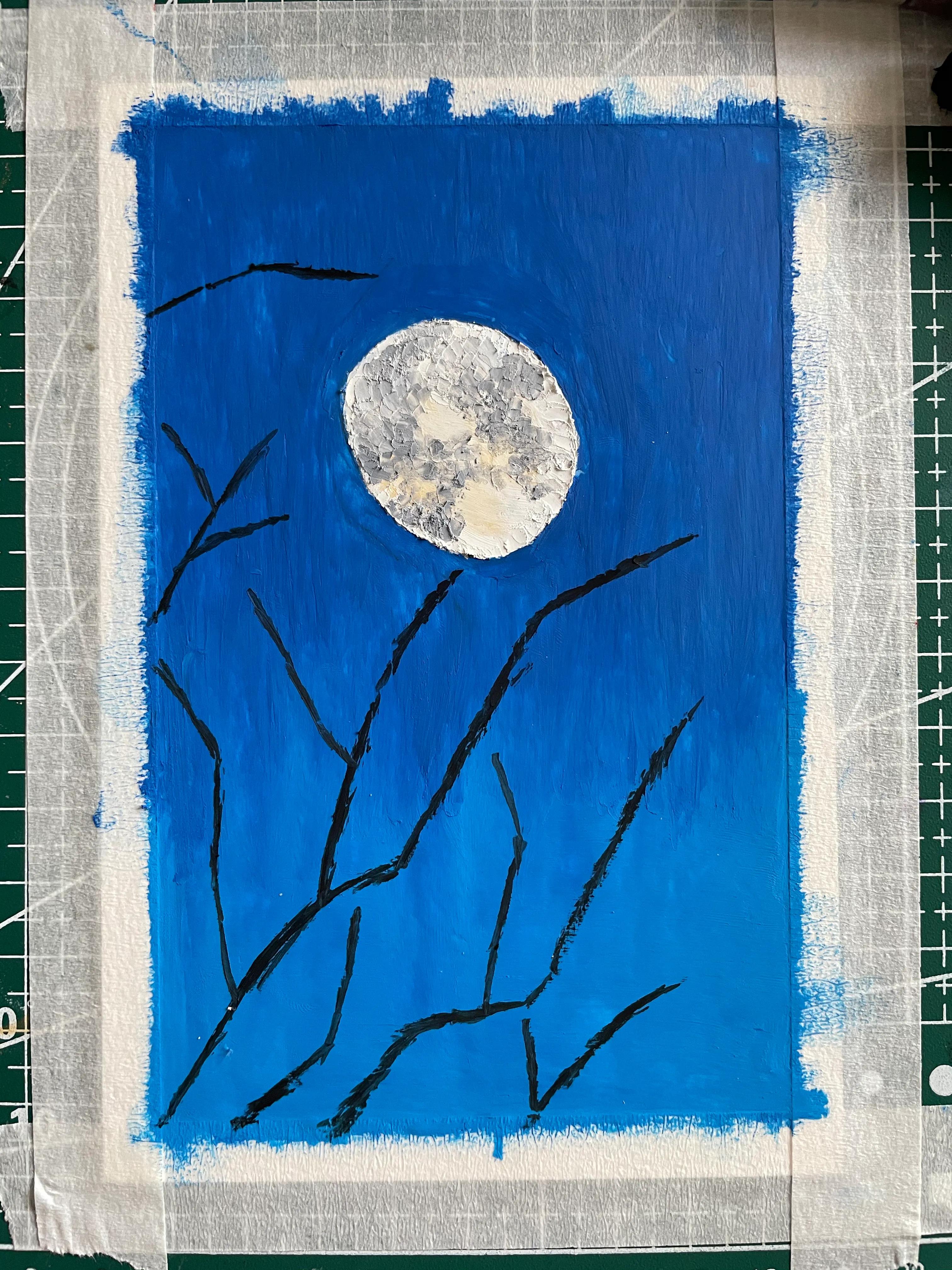 油画棒教程第13课月色下的夜晚,油画棒绘画入门零基础日出