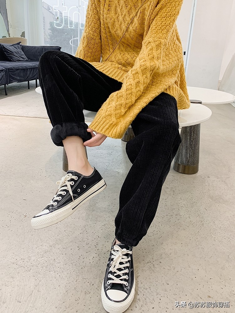 雪尼尔加绒裤子女裤新款直筒,雪尼尔宽松灯芯绒运动卫裤