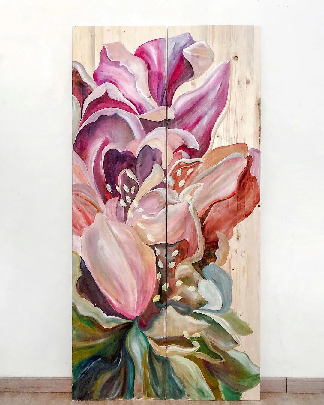 花卉墙绘,墙绘花卉色彩作品