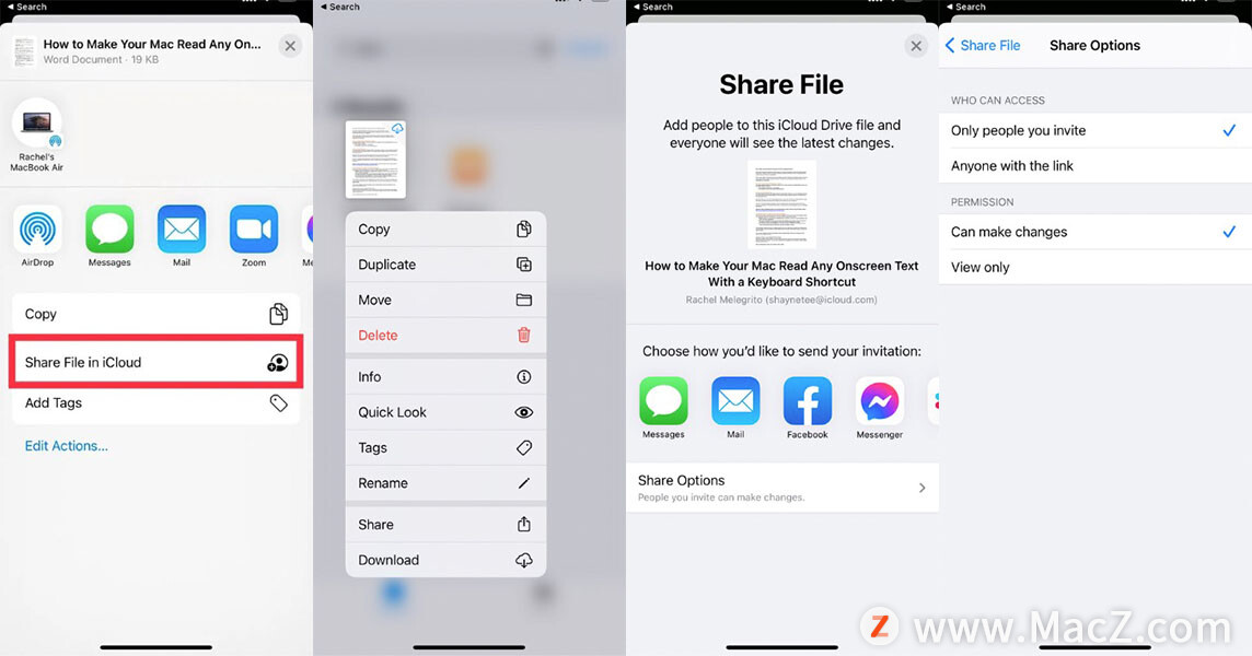 如何从iCloud共享文件和文件夹？