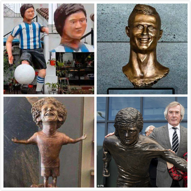 画风清奇！贝斯特雕塑太丑遭吐槽C罗梅西萨拉赫曾无一幸免