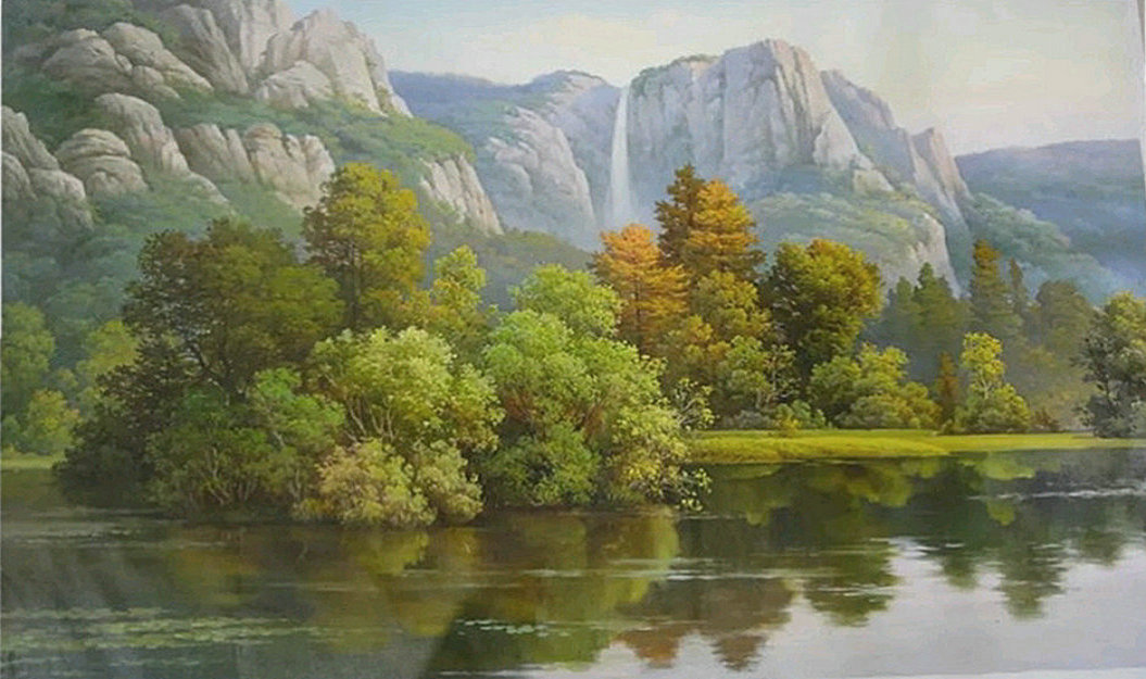 最新朝鲜风景油画图文,朝鲜大型山水风景油画图片集