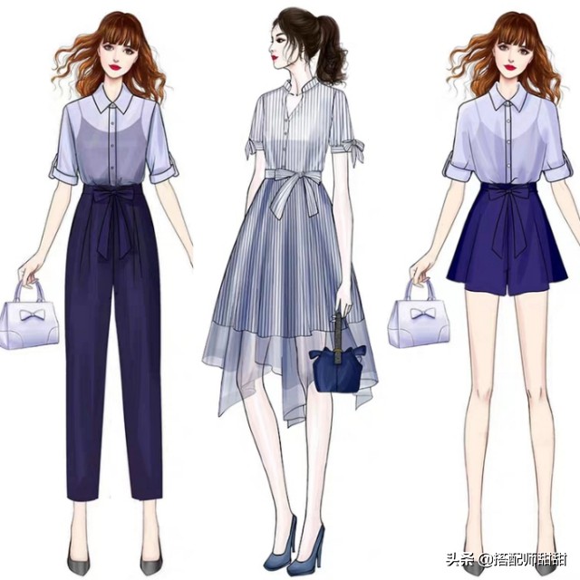 日系手绘穿衣搭配图,女孩每日穿搭手绘