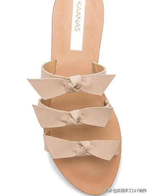 斜条纹小蝴蝶结拖鞋的织法,蝴蝶结草编拖鞋