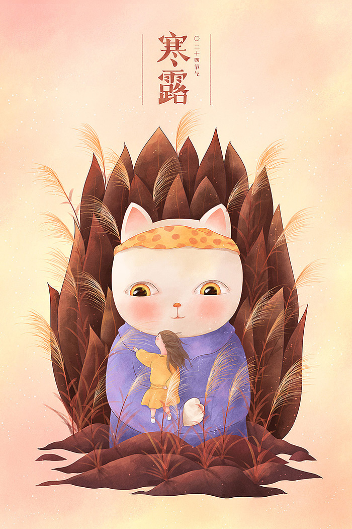 小清新唯美猫咪插画壁纸,猫咪卡通形象插画图片