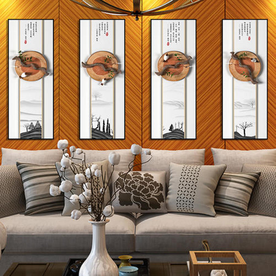 新中式沙发背景墙挂画效果图大全,新中式沙发背景墙简单大气效果图