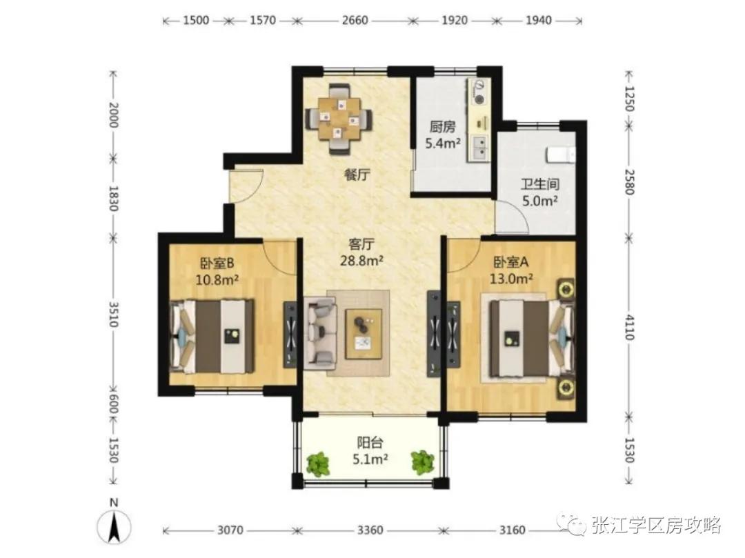 张江汤臣豪园四期，1200W-1400W南北通2房；